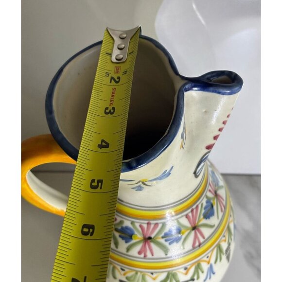 VTG Signed Mave Talavera Pottery Pitcher Mexico Ceramic Blue Yellow Green Glaze - Picture 4 of 8